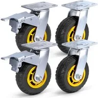 BlingBin Schwerlastrolle 4er Set drehbare Vollgummi-Rollen mit Bremse 150/200 mm, (4er Set, 4-St., Spezifikation: 6 Zoll Raddurchmesser: 150 mm, Tragkraft bis 800kg), mit Kugellager für Werkzeugwagen, Paletten und Möbel