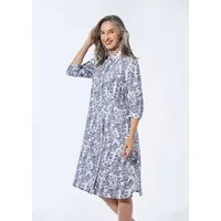 GOLDNER Sommerkleid Leinenkleid mit Print und 3/4-Arm Florales Design, klassischer Kragen, modischer Bund