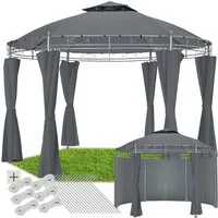 tectake Pavillon Rattan Gartenzelt Ø 3,5 m, inklusive Spannseilen und Heringen, mit 6 Seitenteilen, (Partyzelt Siana, in anthrazit), wasserabweisend, Doppeldachsystem, 6 Seitenteile, mit UV-Schutz 50+