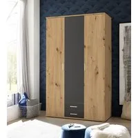 möbelando Kleiderschrank Marburg in Artisan Eiche / Graphit mit 2 Schubladen und 3 Türen