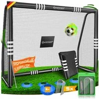 KESSER Fußballtor Hochwertiges Fussballtor mit optionaler Torwand Schusstraining (Stahlrahmen mit Polsterung, Erdhaken, Luftpumpe, Hüttchen), für Kinder und Erwachsene mit UV-beständigem Netz, Montagezubehör