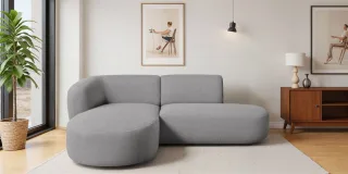 Ecksofa Designersofa BABETTE in Stoff Lins Grau Ottomane Links