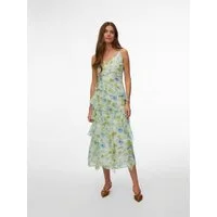 Vero Moda Trägerkleid VMSMILLA S/L V-NECK LONG FRILL DRESS WVN Kunstfaser