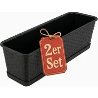 BigDean Blumenkasten mit abnehmbarem Untersetzer Anthrazit 80 cm lang - Balkonkasten (Set, 2 St., Blumenkasten + Untersetzer), Erhöte Ablauflöcher, Stilvoll, Wetterfest, Moderne Optik