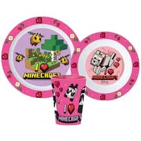 CarlinKit Kindergeschirr-Set Minecraft Girls Geschirrset Mikroplastik mit Becher 260ml