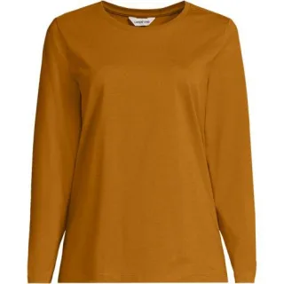 Langärmeliges Supima-Shirt mit Rundausschnitt, Damen,  Gelb, by Lands' End