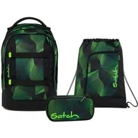 Satch Schulranzen Schulrucksack-Set PACK Seismic Green 3-teilig (3-teilig), ergonomisch, Your-Size-System: auf Körpergröße anpassbar