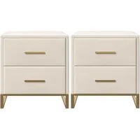 zebery Nachttisch Nachtschrank mit 2 Schubladen (Set, 2-St), 40x40x50 cm,2er-Packung,Metallgriffe und Stützbeine,Samt,Beige