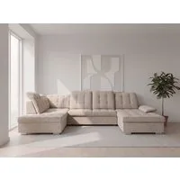 WERK2 Wohnlandschaft Kordula-New 332 x 217 cm Multifunktion Couch modern und bequem, Struktur weich, U-Form, XXL, Sitztiefenverstellung, Schlaffunktion