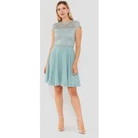 SWING Cocktailkleid - Cocktailkleid mit elastischem Spitzentop Glitzer Gürtel
