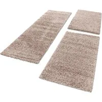 Carpettex Hochflor-Bettumrandung Unicolor - Einfarbig, Höhe 30 mm, (Bett-Set, 3-tlg., Bettvorlage), Schlafzimmer Teppich Bettumrandung Läufer Set 3 teilig
