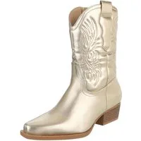 Ital-Design Cowboystiefel mit Stickdesign für Damen, Alltag und Freizeit Westernstiefelette (90482446) Blockabsatz Stiefeletten in Gold