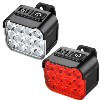 BIKIGHT Bicycle Headlight Combo Kit Rechargeable Digital Display High Brightness 12 LEDs Mountain Bike Night Riding Ligh