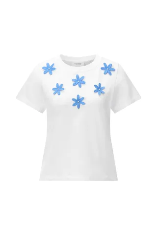 Rich & Royal - T-Shirt with Flower Application white - Gr. - XS