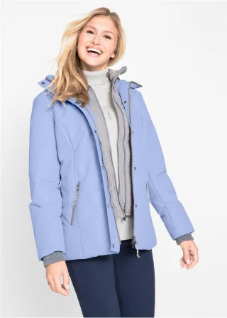 bonprix Winterjacke in 2-in1 Optik, blau, Gr.34, Praktische Jacke mit Kapuze, wattiert