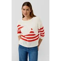 s.Oliver 3/4 Arm-Pullover Strickpullover Locker gestrickter Pullover im Relaxed Fit mit Blumen-Artwork