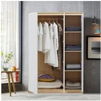 en.casa Kleiderschrank »Bastheim« 3 Türen, 1 Stange, 4 Fächer 176x120x52 cm Eiche / Weiß
