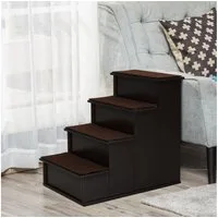 PawHut Haustiertreppe 4-stufige Hundetreppe Katzentreppe mit rutschfester Matte (Tiertreppe, 1-St., Haustierleiter), Dunkelbraun 40 x 59 x 54,2 cm