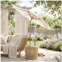 Sekey Sonnenschirm 300 x 300 cm Sonnenschirm Holzoptik Gartenschirm Knickbar, UPF 50+, LxB: 300x300 cm, Doppeltes Seilzugsystem, Neigungsverstellung, für Garten