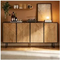 STILVORA Sideboard mit 4 Türen Vakuumgeformter Wohnzimmerschrank mit 3 Stützbeinen (Aufbewahrungsmöbel mit unterteiltem Stauraum, mit dreidimensionalen Texturen), symmetrischen Ansatz