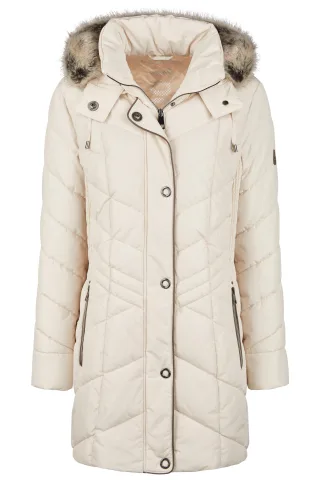 Barbara Lebek - Jacke Down Free mit Kapuze und Webpelz offwhite - Gr. - 48
