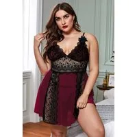 Organza Lingerie Negligé (Negligé + String) Plus Size mit toller Passform und Spitzendetails, Dessous große Größen