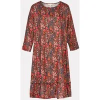 Himalaya Clothing Sommerkleid Kleid Damen mit farbenfrohem Blumenprint - Blusenkleid aus Viskose Bequemes, stilvolles Midikleid mit lockerem Fall