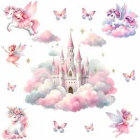 nikima Wandtattoo 262 Wandtattoo Schloss auf Wolken mit Feen - Größe 750 x 420 mm (PVC-Folie), in 6 vers. Größen