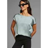Laura Scott Shirtbluse mit Satin-Vorderteil und hochflexiblen Jersey-Rücken lockere Passfrom, zeitlos & gut zu kombinieren