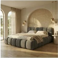 yourhouse24 Polsterbett Boston Slim Bouclé kompaktes Wolkenbett mit Bettkasten, Bubble-Optik & Japandi