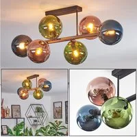 hofstein Deckenleuchte Deckenlampe aus Metall/Glas in Schwarz/Blau/Grün/Kupferfarben, ohne Leuchtmittel, Deckenleuchte im Retro/Vintage-Design (Schirme Ø 15 cm), 6 x E14