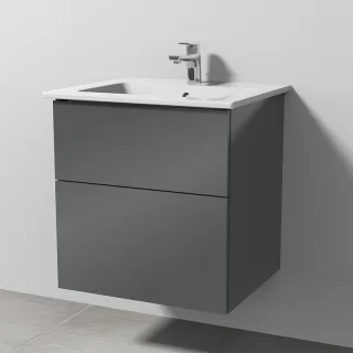 Sanipa 3way Keramik-Set Venticello Keramik-Waschtisch und Unterbau mit 2 Auszügen, Anthrazit-Glanz SF32179