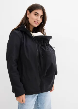 bonprix 6-in-1 Umstands-Tragejacke mit herausnehmbarer Fleecejacke, schwarz, Gr.34, Multifunktionale Umstandsjacke für die Schwangerschaft und danach