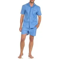 Normann Pyjama Herren Shorty Pyjama kurzarm gewebt mit durchknöpfbarem Oberteil