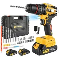 CONENTOOL Akku-Bohrschrauber Akkuschrauber Set Akkubohrer mit 60PCS Werkzeugkoffer, 21 V, max. 1800,00 U/min, (Set, 60-tlg., mit 2x 2000mAh Akkus und Ladegerät), 25+3 Drehmomentstufen, LED Licht, für Haus und DIY Projekt