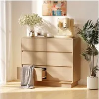 HOMCOM Sideboard mit 6 Schubladen, abgerundeten Kanten (Kommode, 1 St., 100 cm Aufbewahrungsschrank), für Wohnzimmer, Küche, Esszimmer, 100 x 38 x 86 cm, Naturholz