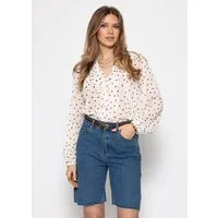 SASSYCLASSY Langarmbluse Chiffon Bluse mit Volants für Damen Leichte Bluse mit braunem Punktemuster und locker fallendem Schnitt