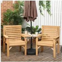 Outsunny Balkonset mit Lamellendesign, Sonnenschirmloch, (Bistro-Set, 3-tlg., Gartenmöbel Set), Braun