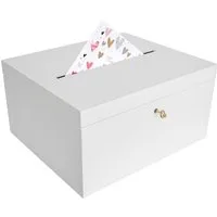 Creative Deco Aufbewahrungsbox Holzkiste Kartenbox Hochzeit 29x25x15 cm Holzbox mit Schlitz, Schloss und Schlüssel