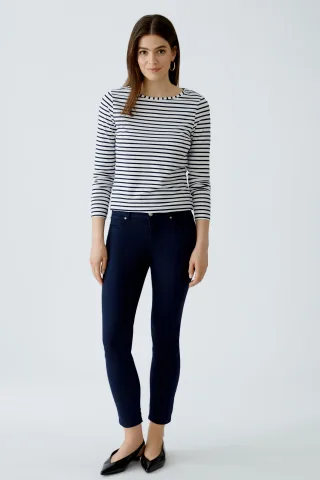 Oui - SUMIKO Langarmshirt dk blue white - Gr. - 44