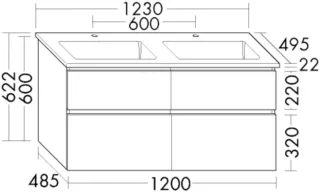 Burgbad Keramik Waschtisch-Set Lin20 Melamin Eiche Dekor Rost/Schwarz Matt, SGHN123F5359C0038 SGHN123F5359C0038