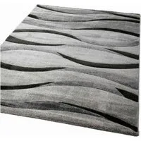 Vimoda Teppich Wohnzimmer hochwertiger Modern Wellenmuster, Rechteckig, Höhe: 12 mm, Hoch tief dichter, angenehmer Teppich in Grau Anthrazit Braun Beige