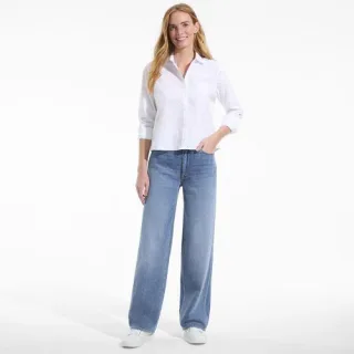 Mid Waist Baggy Jeans aus Baumwolle, Damen,  Blau, Baumwolle, by Lands' End