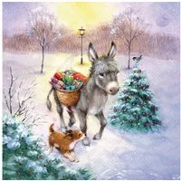 Ambiente Luxury Paper Products Papierserviette, Servietten Papier 33x33cm 3-lagig mit Esel Winter Motiv 20 Stk.