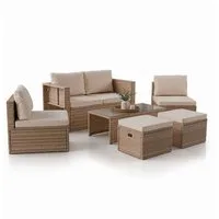Juskys Gartenlounge-Set Salou, (6-tlg), für 6 Personen, Polyrattan, Glasplatte, wetterfest, mit Kissen