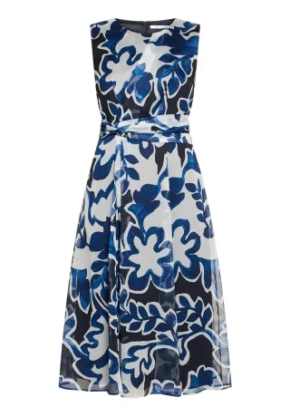 Betty & Co - Chiffonkleid Weiß/Dunkelblau - Gr. - 38