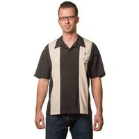 Steady Clothing Kurzarmhemd Three Star Panel Schwarz Retro Vintage Bowling Shirt