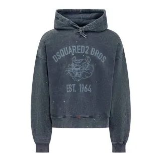 Dsquared2 Bros Est 1964 Logo Distressed Cypro Navy Blue Hoodie