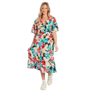 Influence - Midikleid für Damen, A-Linie (Rot/Bunt)
