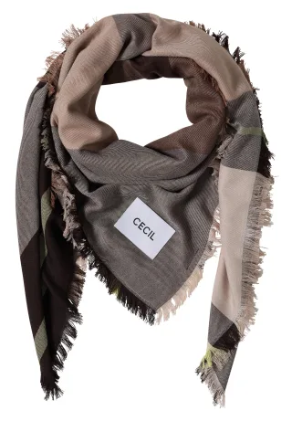CECIL - Kariertes Tuch mit feinen Fransen dark toffee brown - Gr. - ONE SIZE